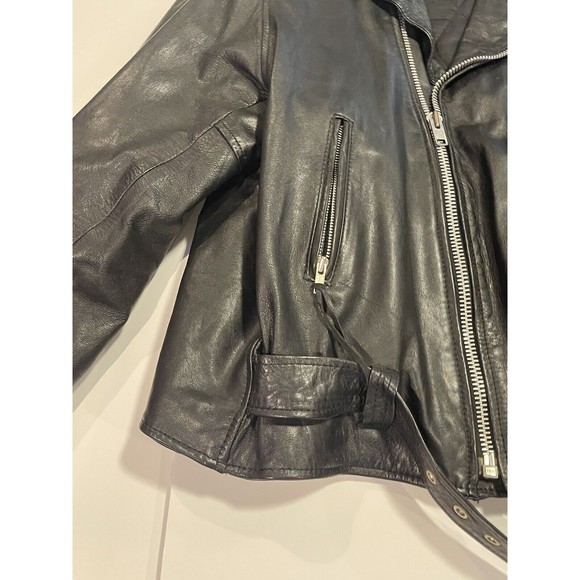 Silver Bike Leather Motorcycle Jacket Vintage 80's Coat Full Back Patch Size 50 - Picture 7 of 16
